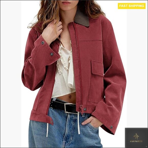 Jackets & Blazers - Faux Suede Cropped Jacket Fleece Lined Zip Up Casual Outerwear with Pockets
